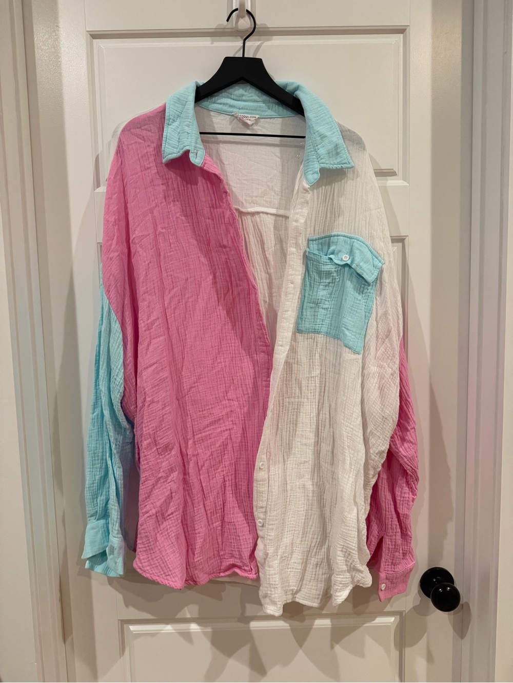 Colorblock Pink, White & Aqua women's Button-Up Shirt